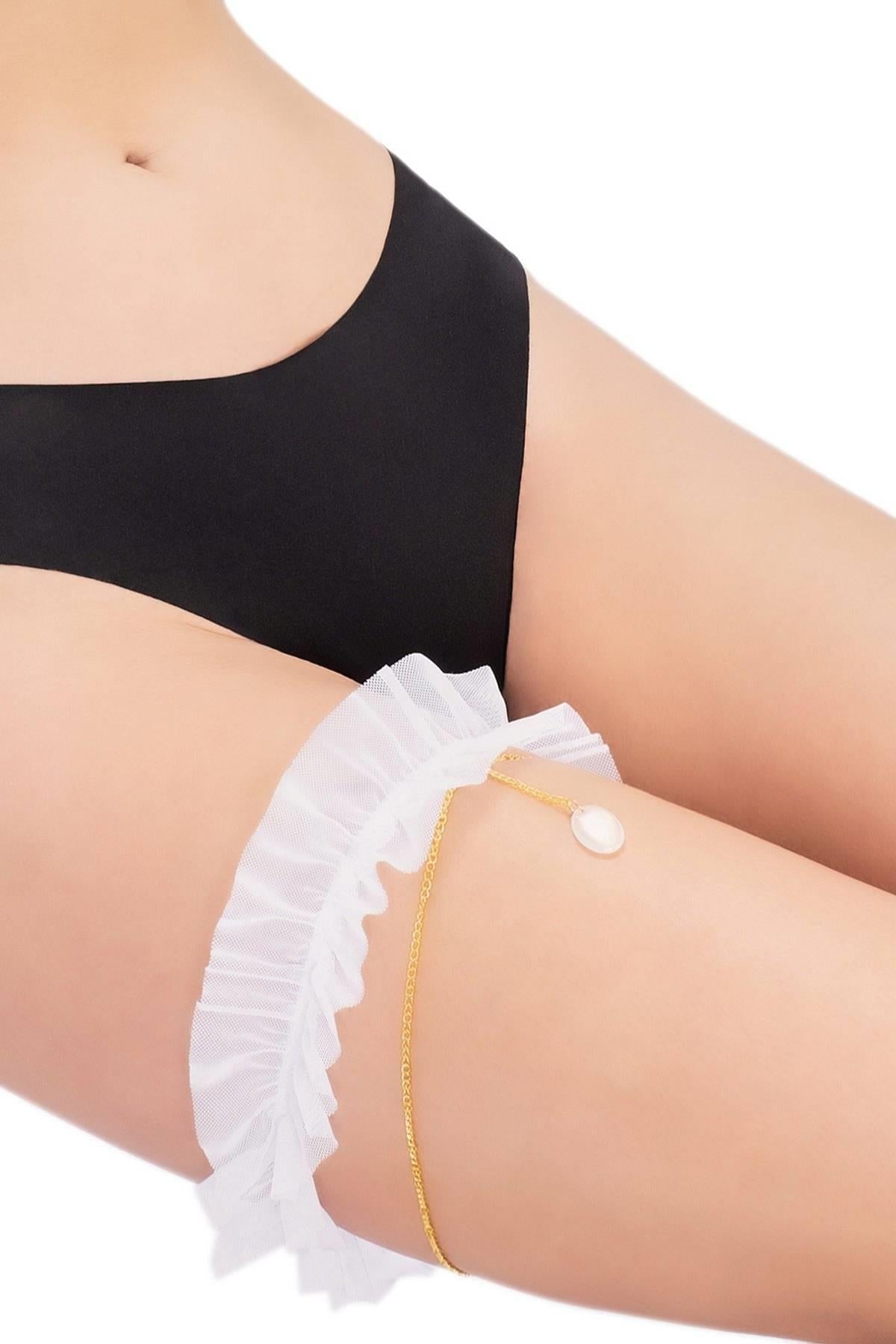 Schickes weißes Beinband mit Kette 810831