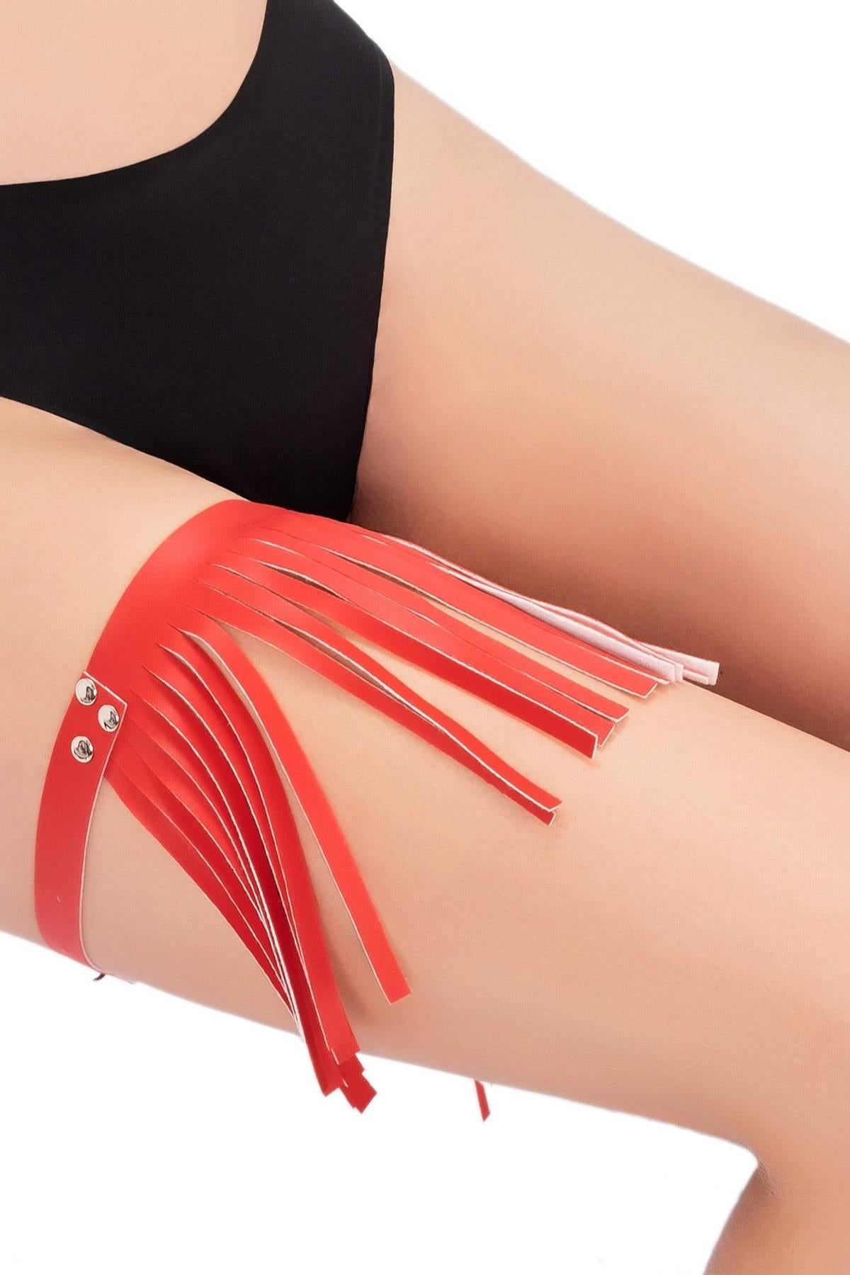 Leder-Beinband mit roter Quaste 810832