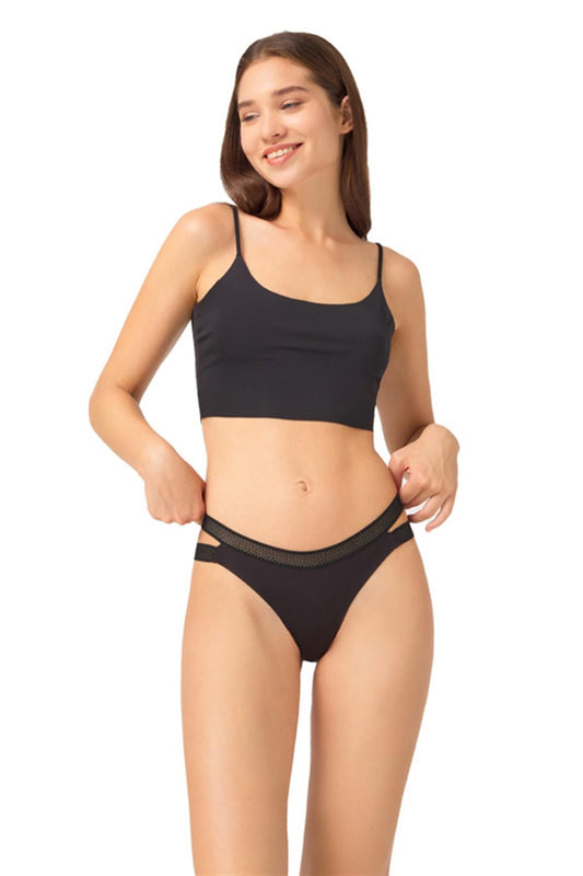 Laser Cut Seamless Brazilian Women Panty with Double Net Designed Waistband 5501